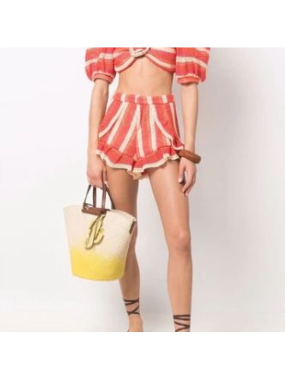 PatBO Striped Crochet Ruffle Hem Shorts Pink Orange Cream size 2 - Picture 2 of 9